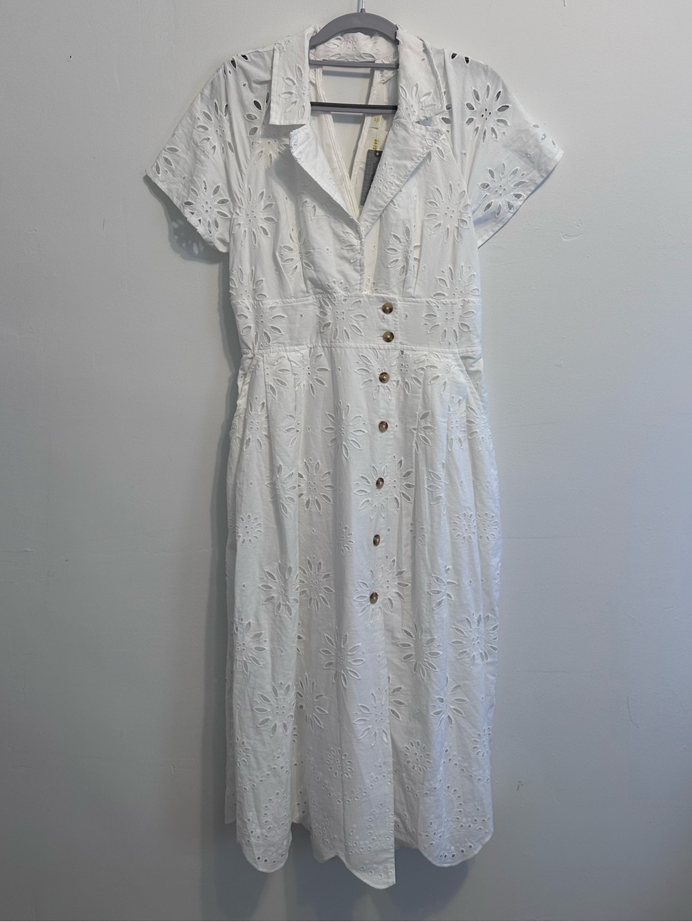 NWT Anthropologie Maeve White Cotton Eyelet Midi Button-Front Dress